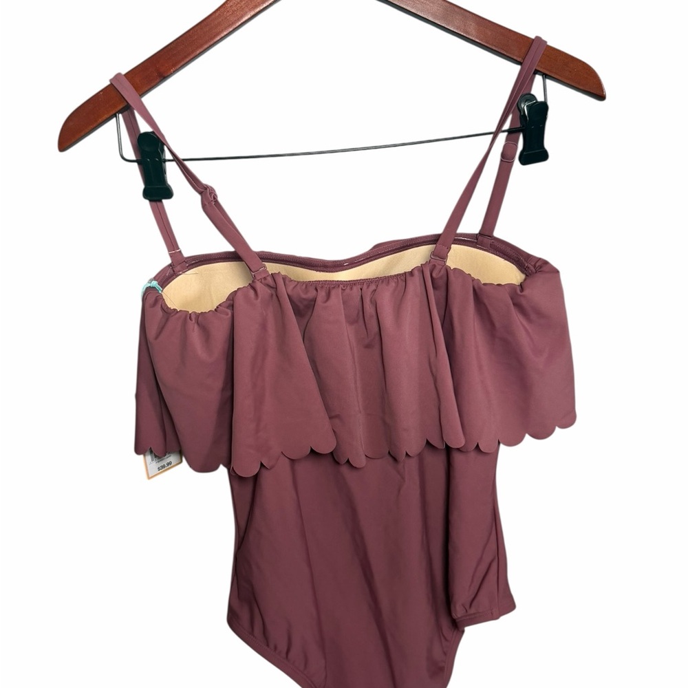 Kona Sol Mauve Scalloped One Piece Swimsuit Mauve Pink S New - Picture 2 of 7